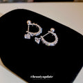 Silver Tone U Shape Crystal and Faux Pearl Stud Earrings view 4