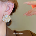 Gold Tone Cluster Flower Stud Earrings With Round Beaded Petals view 3