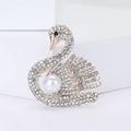 Crystal Swan Metal Brooch with Pearl Accent in Gold and Silver view 2