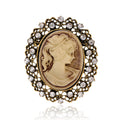 Gold Tone Silver Tone Woman Portrait Crystal Two Designs Metal Brooch Pin 4.7 x 5.6 cm 4.7 view 1
