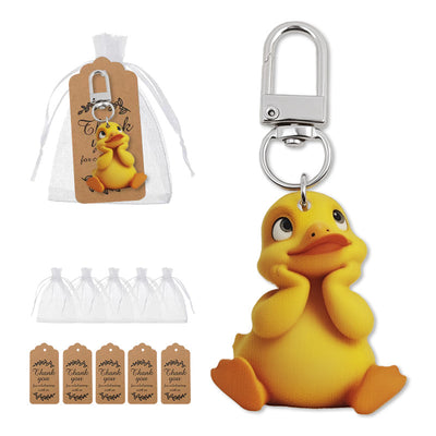 Thinking yellow duck keychain with organza bags and thank-you tags