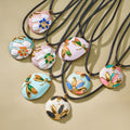 Black Cord Round Enamel Floral Pendant Necklace Styles view 3