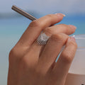 Open Heart Ring Zircon Pave Sunburst Rays Gold Silver Steel view 4