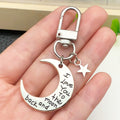 Antique Silver Moon Star Quote Metal Clasp Keychain Pair view 3