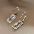 Silver Tone Emerald Cut Crystal Hook Drop Earrings view 1