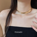 Layered Polished Gold Tone Collar Necklace with Curved Bands view 3