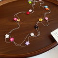 Silver Multilayer Colorful Flower Necklace Orange Ball Studs view 6