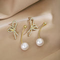 Gold Crystal Look Bow Pearl Look Convertible Stud Earrings view 4