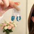 Silver Tone Blue Square Crystal Hoop Earrings Statement Jewelry view 2