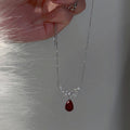 Silver Leaf Wing Red Teardrop Pendant Chain Necklace view 4