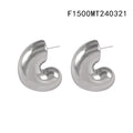Chunky Glossy C-Shape Metal Stud Earrings Gold Steel Tones view 6
