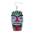 Silver Tone Colorful Printed Acrylic Face Mask Hook Earrings in Five Designs view 5