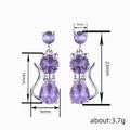 Silver Tone Cat Dangle Earrings Colored Stones 9 Colors view 4