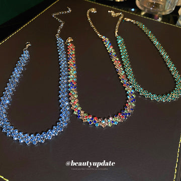 Rhinestone Diamond Link Choker Blue Multicolor Two Styles