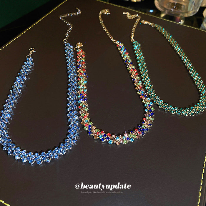 Rhinestone Diamond Link Choker Blue Multicolor Two Styles