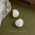 Clear Round Resin White Marbled Swirl Stud Earrings view 4