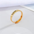 Gold Tone Love Engraved Adjustable Open Ring with Small Crystal view 3