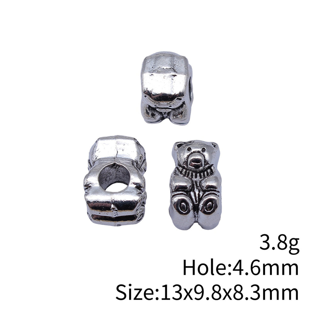 13x9.8x8.3mm 3.8g Antique Silver Zinc Alloy Bear Large Hole Beads for DIY Bracelet Jewelry Making