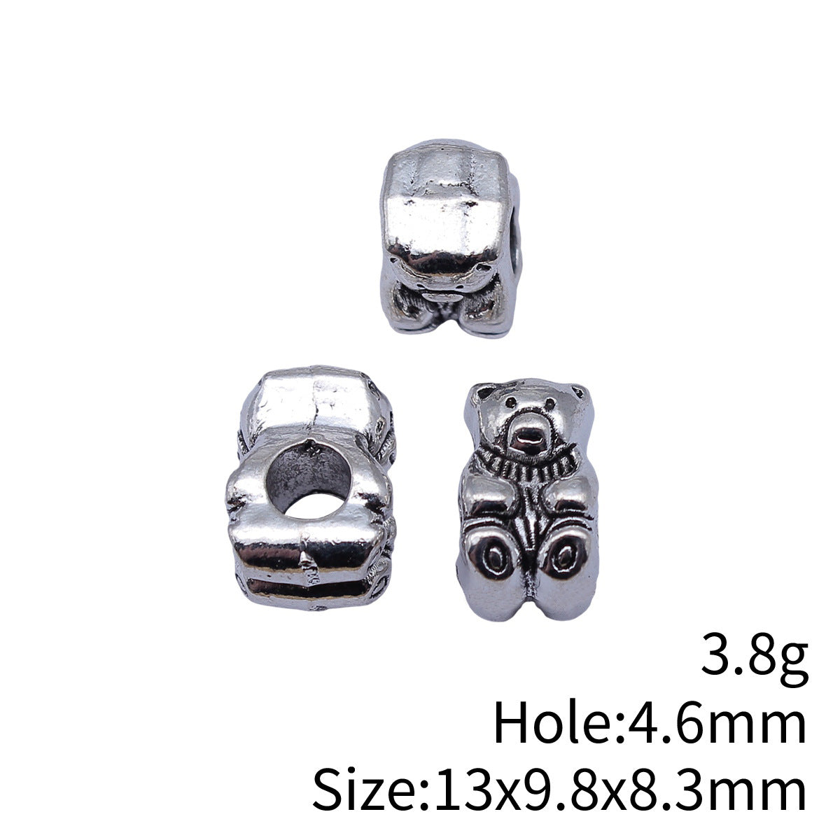 13x9.8x8.3mm 3.8g Antique Silver Zinc Alloy Bear Large Hole Beads for DIY Bracelet Jewelry Making