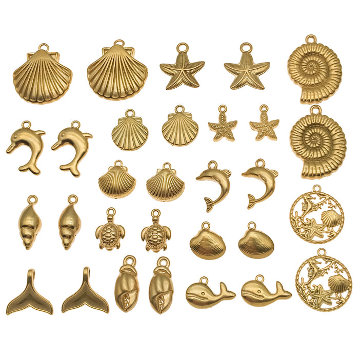 Gold-Tone Starfish Metal Charms with 15 Listed Options