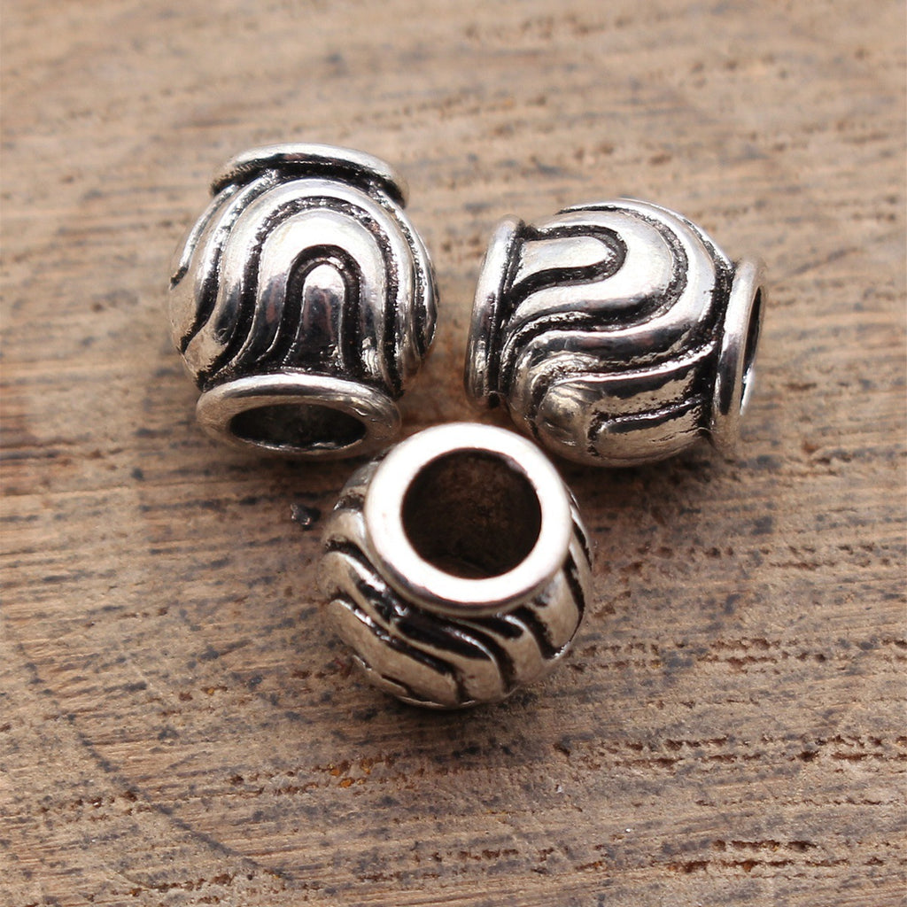 9x8.7x8.7mm 1.6g Antique Silver Zinc Alloy Engraved Texture Large Hole Spacer Beads for Bracelet Making