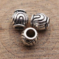 Antique Silver Swirl Carved Round Large Hole Metal Bead view 2