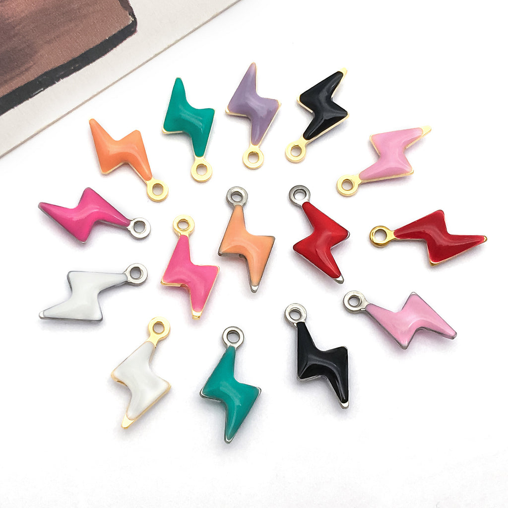 5x10mm Stainless Steel Double Sided Enamel Lightning Charm Pendant for DIY Necklace Bracelet