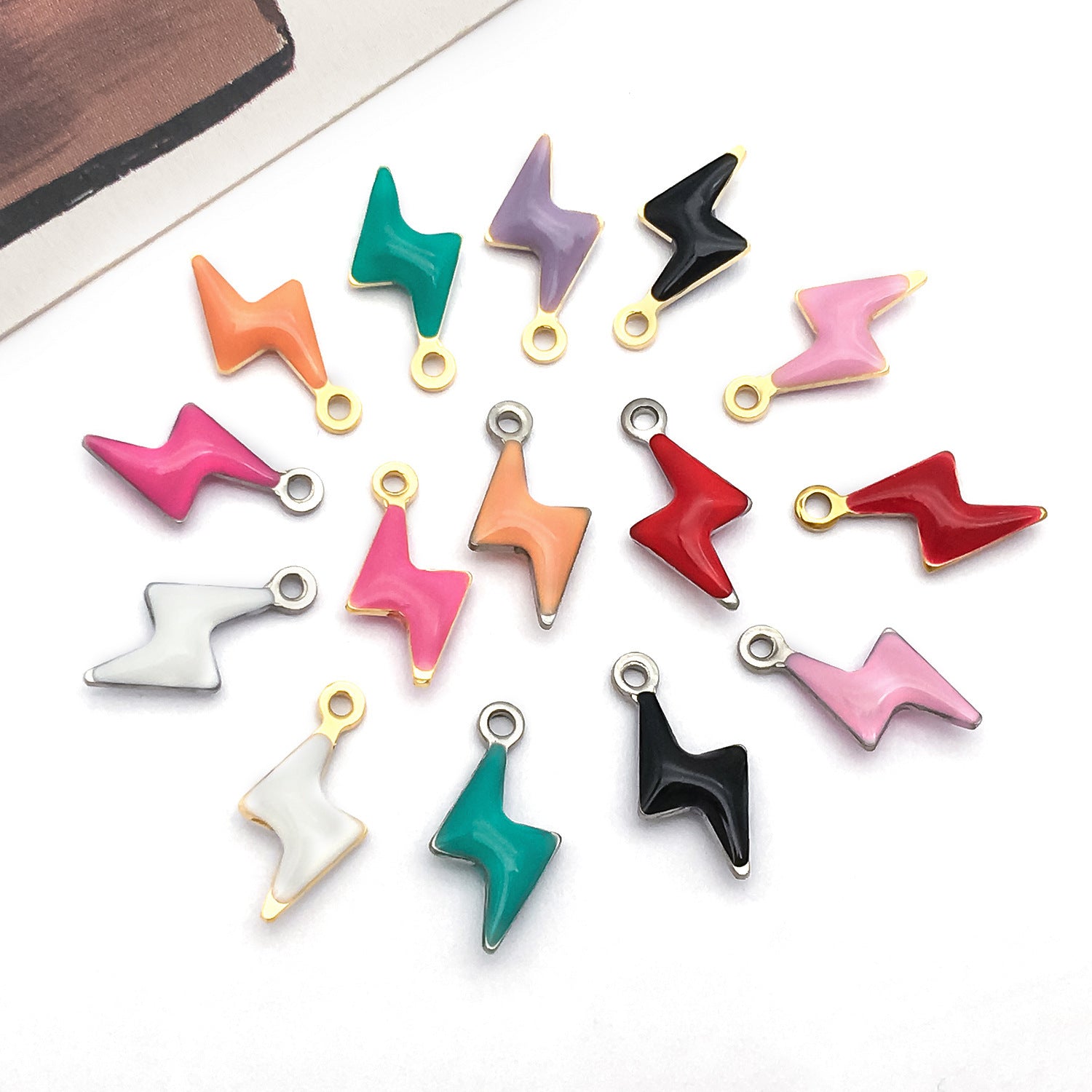 5x10mm Stainless Steel Double Sided Enamel Lightning Charm Pendant for DIY Necklace Bracelet