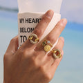 Interlocking Link Pave Zircon Open Ring Gold Or Steel view 3