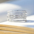 Silver Tone Layered Wide Band Ring with Rows of Clear Stones view 2
