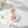 Gold Round Pressed Flower Resin Keychains Lobster Clasp 12 Styles view 6