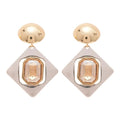 Gold and Silver Tone Geometric Drop Earrings With Amber Crystals view 5