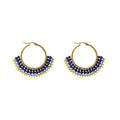 Two Color Hand Beaded Fringe Gold Tone Hoop Earrings view 5
