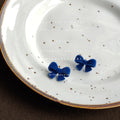 Flocked Velvet Bow Stud Earrings Blue Green And Red Styles view 6