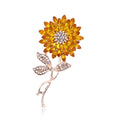 Yellow Gold Tone Sunflower Crystal Metal Brooch Pin view 1