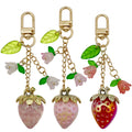 Red Pink and Purple Strawberry Flower Metal Clasp Keychain Set view 5