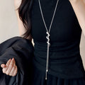 Silver Pave Crystal Snake Coil Lariat Long Tassel Necklace view 4