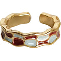 Gold Tone Irregular Mosaic Open Rings In White And Multicolor Styles view 5