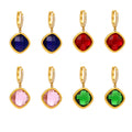 Gold Hoop Drop Earrings Cushion Czech Glass Pave Hoops view 5