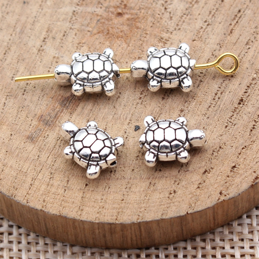9.7x7.7x4.5mm 0.78g Antique Silver Zinc Alloy Turtle Small Hole Double Sided Beads for Bracelet Necklace DIY Making