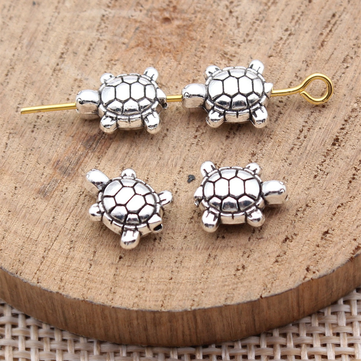 9.7x7.7x4.5mm 0.78g Antique Silver Zinc Alloy Turtle Small Hole Double Sided Beads for Bracelet Necklace DIY Making