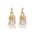Gold Tone Crystal Chandelier Earrings with Pearl Fringe view 5