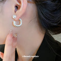 Silver Tone Open Circle Drop Earrings with Pearl Look Studs view 3