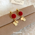 Red Velvet Disc Gold Tone Layered Sequin Dangle Earrings view 4