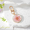 Gold Round Pressed Flower Resin Keychains Lobster Clasp 12 Styles view 12