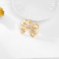 Gold Tone Ribbon Bow Pearl Look Metal Brooch Pin for Jackets and Lapels view 5