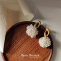 Matte Gold Open Loop Cream Yarn Ball Drop Earrings view 4