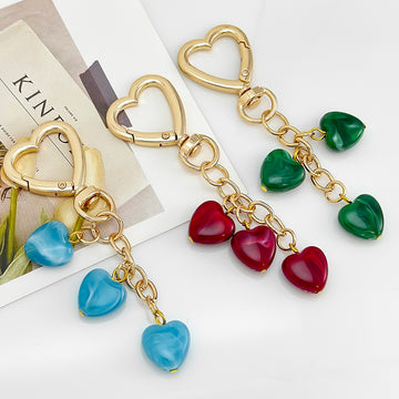 Heart Clasp Keychain with Triple Marbled Heart Bead Charm