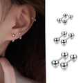 Silver Ball Barbell Ear Bone Studs Three Ball Size Options view 1