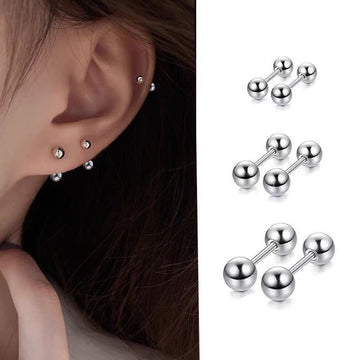Silver Ball Barbell Ear Bone Studs Three Ball Size Options